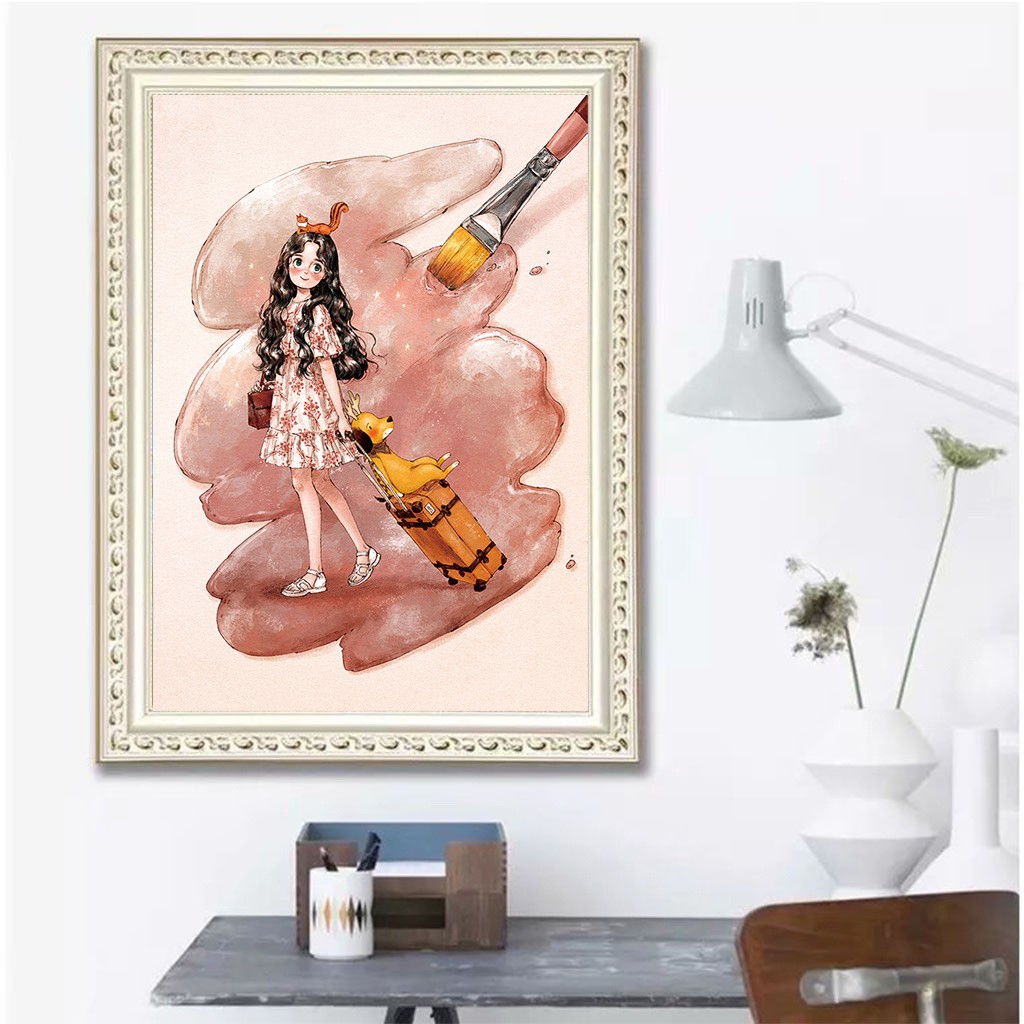 Tranh Thêu Chữ Thập Forest Girl Dreamy Pink