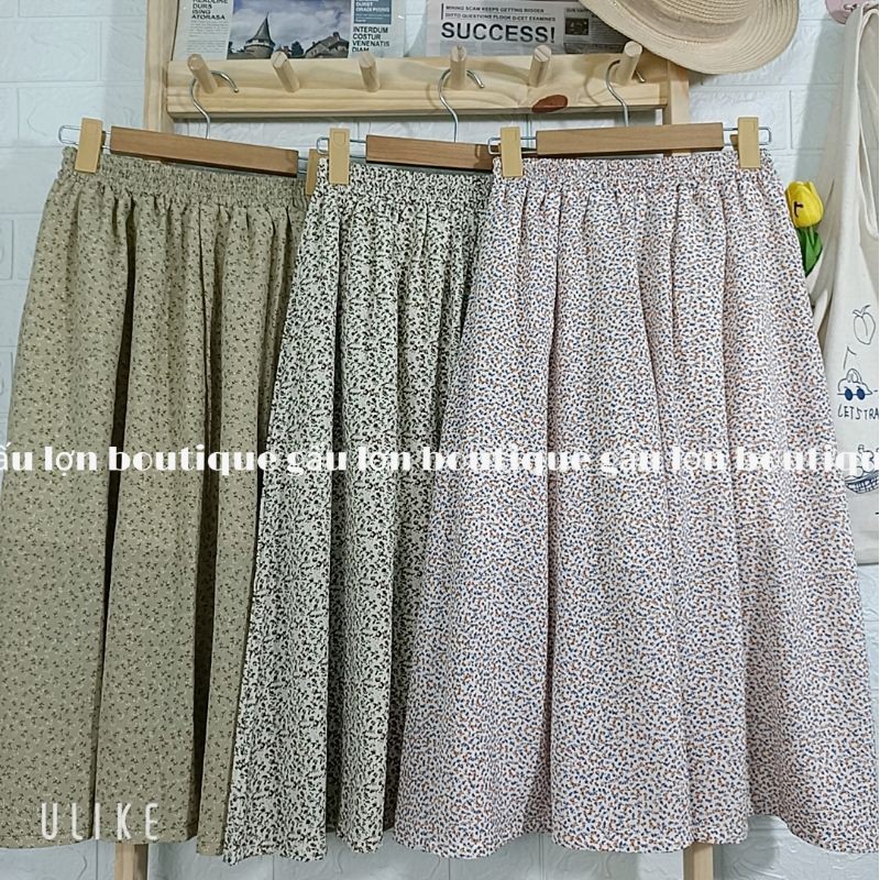 Chân váy midi hoa nhí dáng xoè vintage ảnh thật