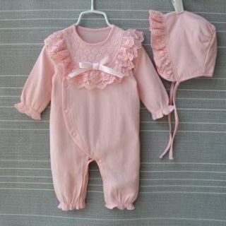 Bộ bé gái - body nhún bèo khuy chéo kèm mũ