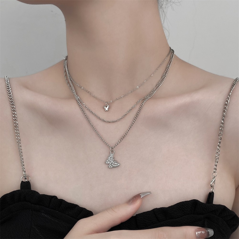 Vòng cổ Nhiều Lớp Mặt Hình Bướm Phong Cách Punk Cho Cặp Đôi