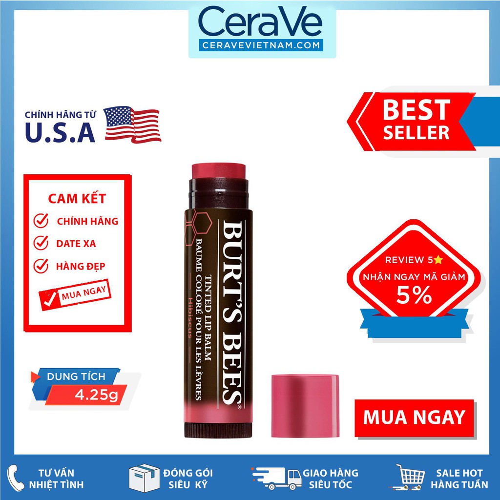 Son dưỡng có màu Burt's Bees Hibiscus Tinted Lip Balm