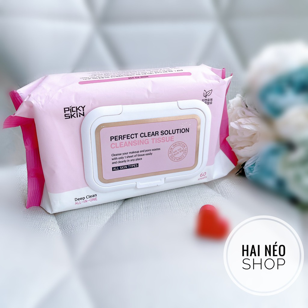 Khăn ướt tẩy trang PICKY SKIN Perfect clear solution cleansing tissue (Hàn Quôc)
