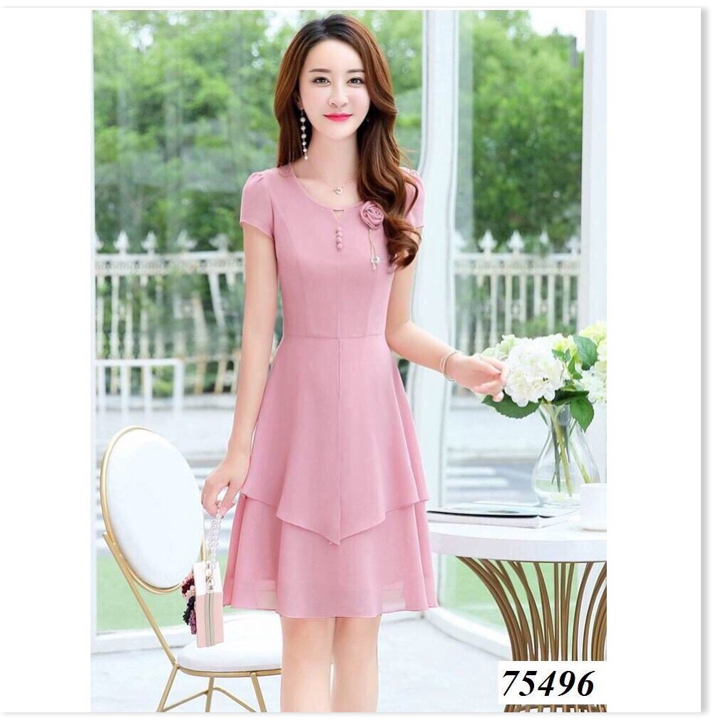 Đầm voan chiffon đính bông thanh lịch - sang trọng cho phái nữ/ có size 70KG HP