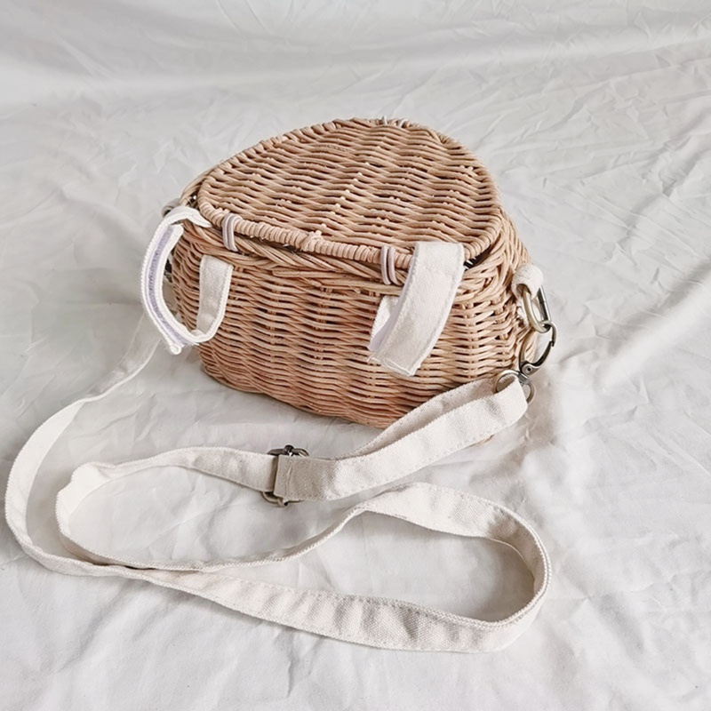 Túi Đeo Chéo Mây Đan Có Nắp Đậy Đựng Đồ Chơi Cho Bé