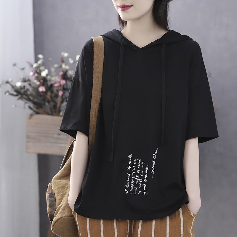 Áo Hoodie Tay Ngắn Dáng Rộng In Hình Cá Tính Trẻ Trung Hợp Thời Trang