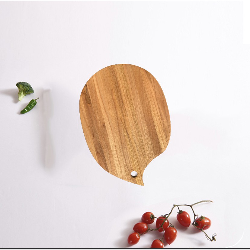 Hot Thớt gỗ teak hình oval có lỗ treo tay cầm 290x210x18 MM - Wood Cutting Boards Hàng Xuất Khẩu Châu Âu