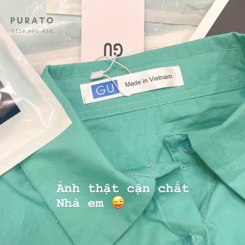 ÁO SƠ MI GU MÀU XANH NGỌC XANH MINT HOTTREND phom rộng NGẮN TAY CÔNG SỞ CỔ ĐỨC MÁT MỀM MỊN CÓ CHỐNG NHĂN KHÔNG LỘ PURATO