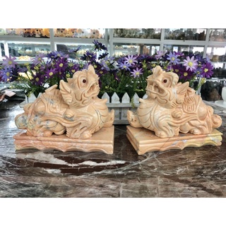 Cặp Tỳ Hưu phong thủy đá vàng cà rốt có đế - Dài 20cm