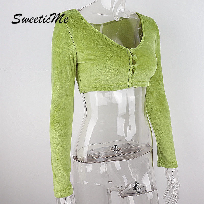 Áo Khoác Cardigan Sweeticme   Tay Dài Cổ Chữ V Phối Nút Lông Độc Đáo Thời Trang