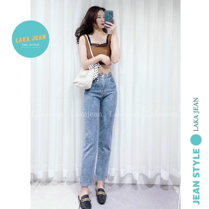 Quần Jean Ống Đứng Nữ Lưng Cao Co Giãn Laka Jean Quần Bò Ống Đứng Ống Suông Nhẹ Form Hàn D688 Ghi | BigBuy360 - bigbuy360.vn