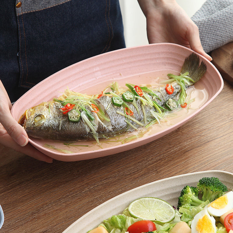 Đĩa hình chữ nhật 30cm bằng rơm lúa mì nhiều màu sắc dùng được cho lò vi sóng