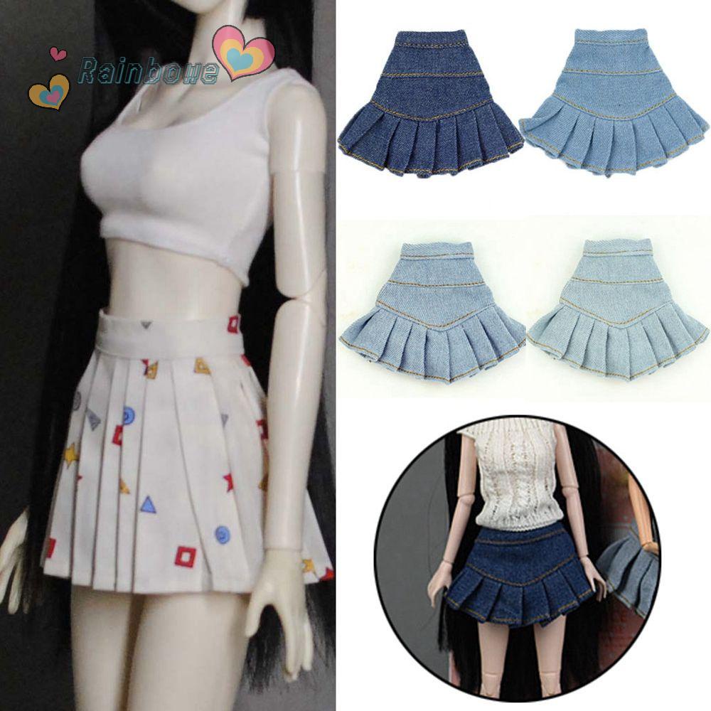 Chân váy jean xanh chữ A mini cho búp bê kích thước 30cm 1/3 1/6