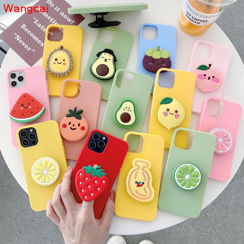 Samsung Galaxy A8 A7 A6 A6+ Plus 2018 2017 Phone Case Fruit Avocado Lemon Durian Peach Orange Strawberry Watermelon Mangosteen Holder Stand Summer Fresh Candy Simple Cartoon Cute Soft TPU Casing Case Cover