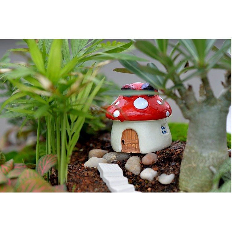 Phụ kiện NHÀ NẤM NHỎ- Phụ kiện trang trí cây xanh để bàn làm việc, mô hình trang trí cho bể cá, tiểu cảnh