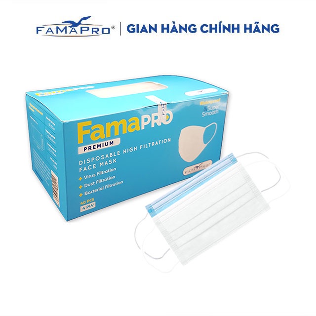Thùng FAMAPRO PREMIUM 50 hộp Khẩu trang y tế cao cấp 4 lớp kháng khuẩn hàng xuất khẩu Châu Âu 40 cái/ hộp