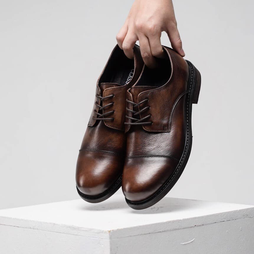 GIÀY DERBY DA BÊ BRIGHT FEATHER DARK BROWN, GIÀY CÔNG SỞ NAM, GIÀY MÕM TRÒN VĂN PHÒNG NAM GIỚI