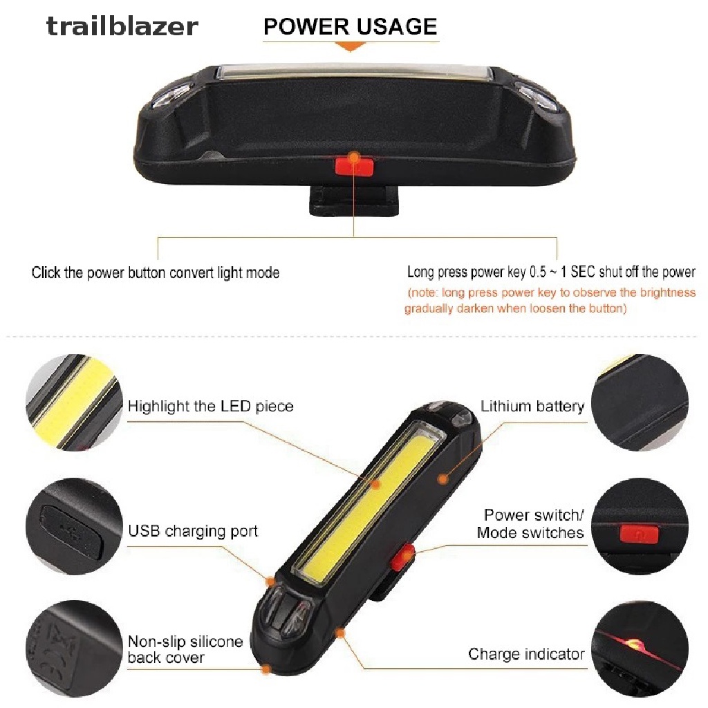 Đèn LED 5 Bóng Gắn Đuôi Xe Đạp Có Thể Sạc Lại Bằng Cổng USB