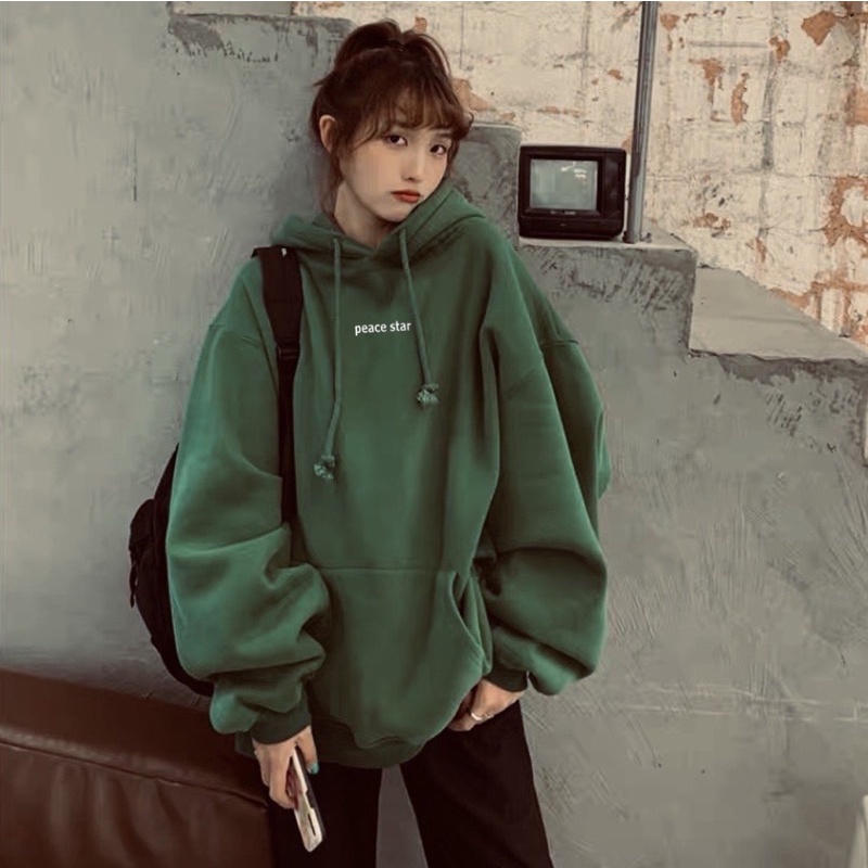 Áo Khoác HOODIE nỉ bông mũ to 2 lớp Unisex form rộng in Silicon dẻo PEACE STAR