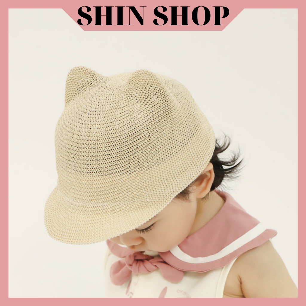 Mũ cho bé chất liệu cói hình dáng thiết kế tai mèo siêu đáng yêu (1.5-3y) SHIN SHOP MH06
