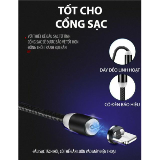 DÂY XẠC + 3 ĐẦU XẠC NAM CHÂM ( Dùng cho mọi điện thoại)