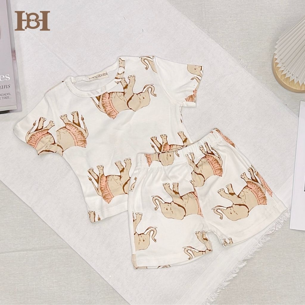 Bộ Quần Áo Thun Cotton Cộc Tay Hapiibabii Họa Tiết Động Vật Dễ Thương Cho Bé Trai Bé Gái Mặc Ở Nhà Mùa Hè (1-10 Tuổi)