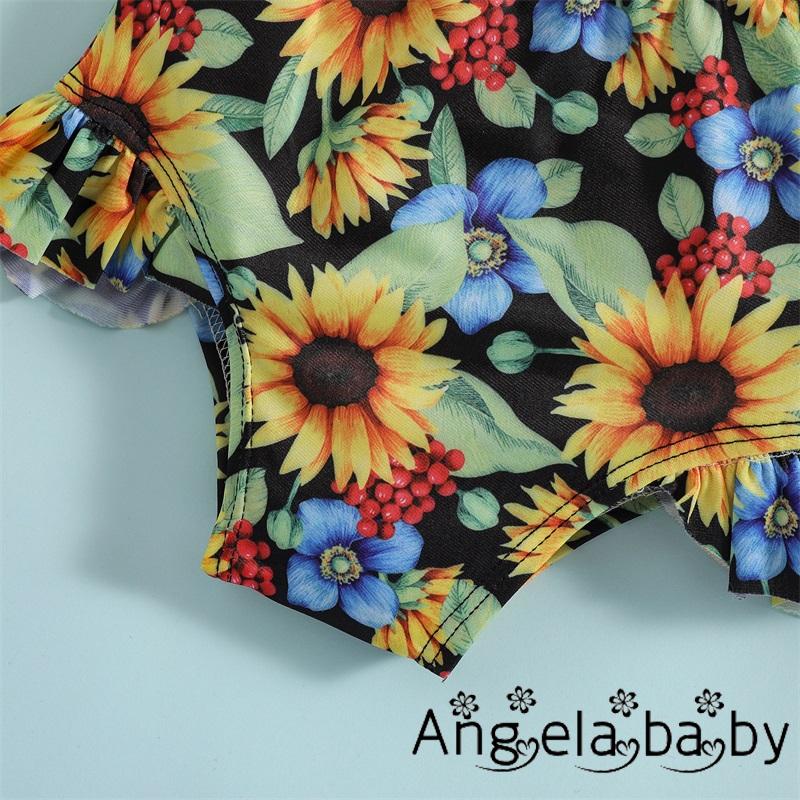 Set Đồ Tắm Xinh Xắn Dành Cho Bé Gái Bikini hai dây bơi cho bé + Quần đùi, Quần áo mùa hè thắt nơ họa tiết hoa hướng dương