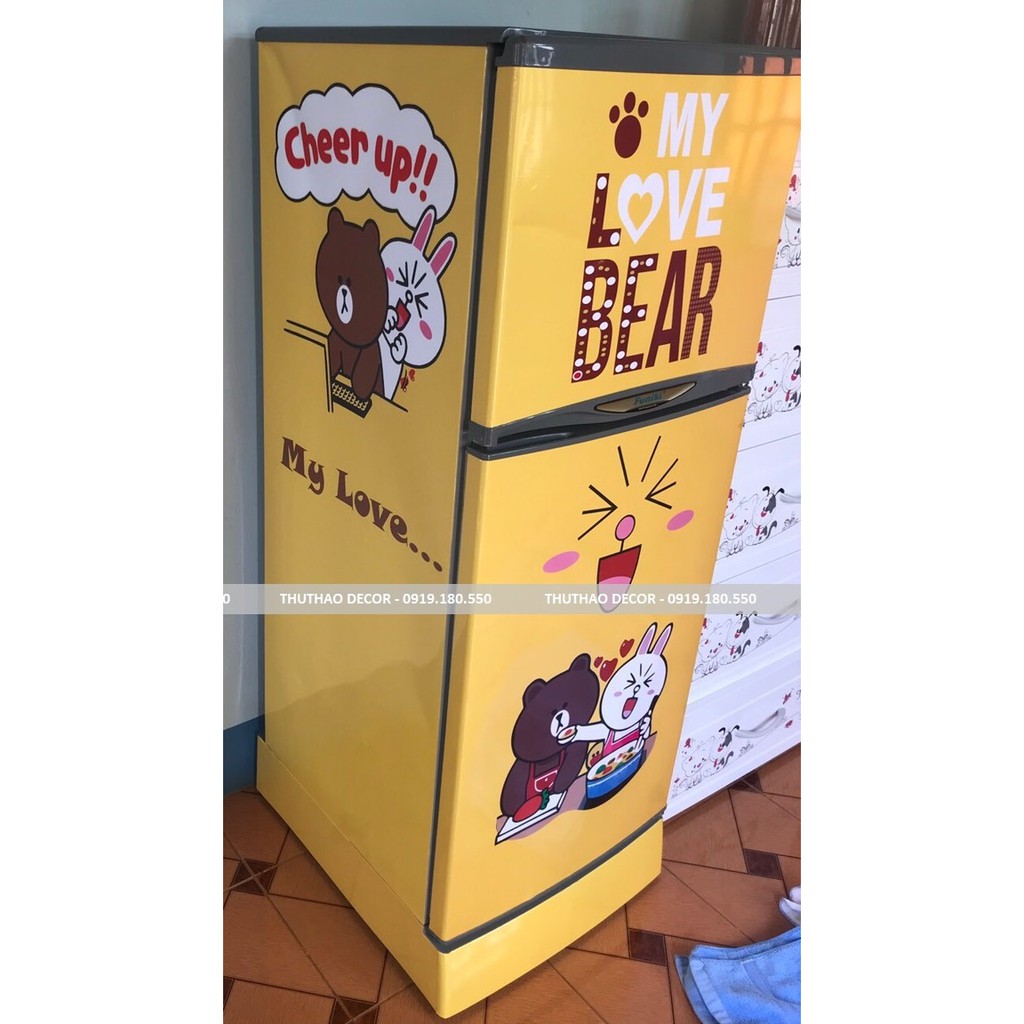 Combo 3 miếng dán tủ lạnh siêu bền Gấu vàng Brown