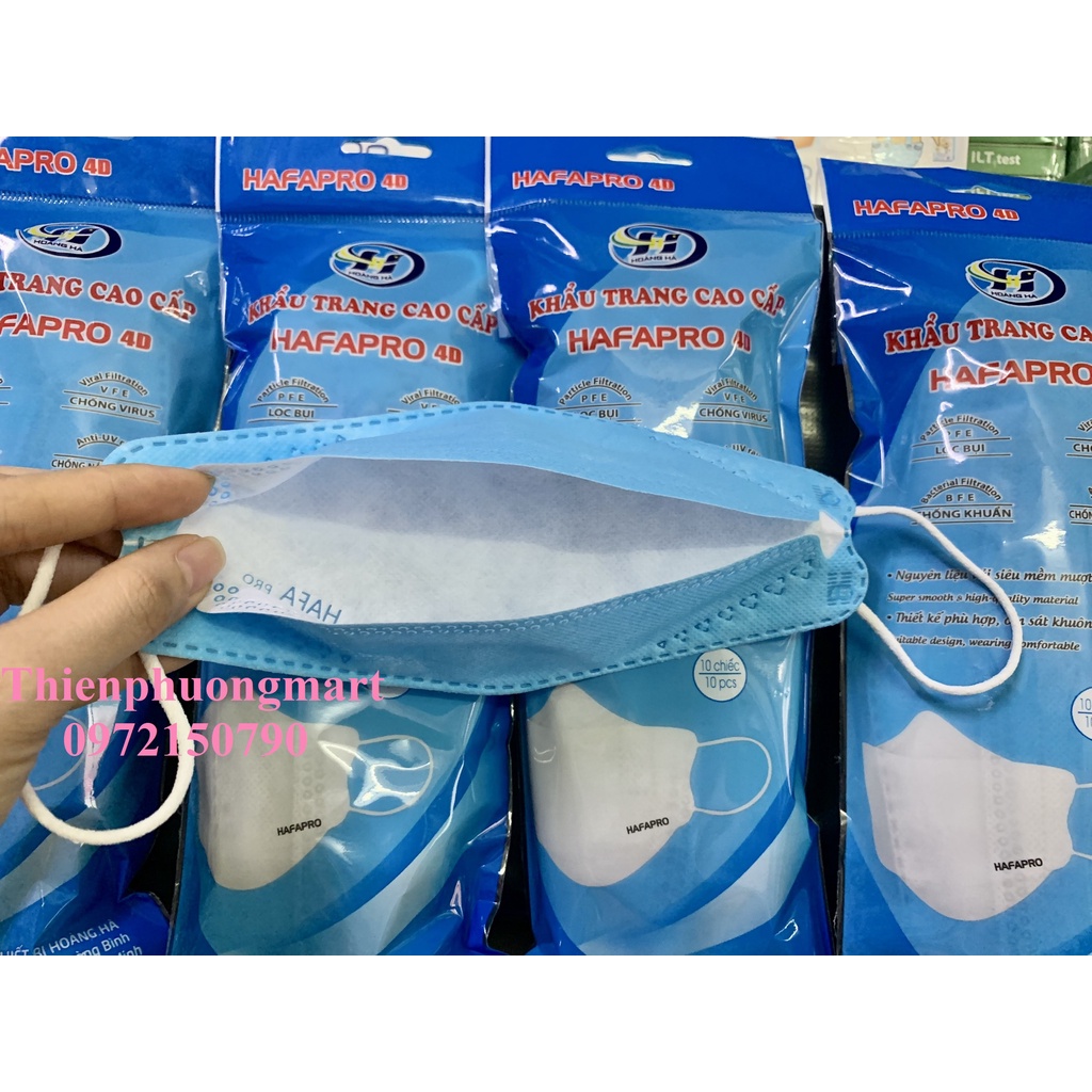 Khẩu trang KF94 Hafapro 4 lớp 10 cái/ túi - Khẩu trang Hafapro 4D Kháng Khuẩn sét10 cái