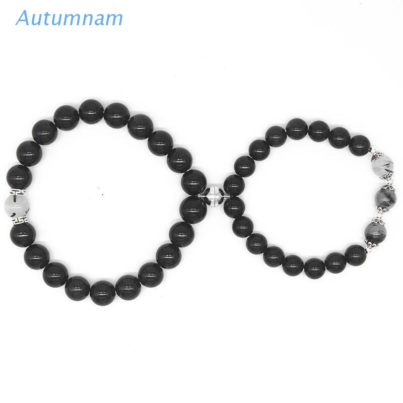 Set 2 vòng tay chuỗi hạt đá mala màu đen có nam châm dành cho cặp đôi