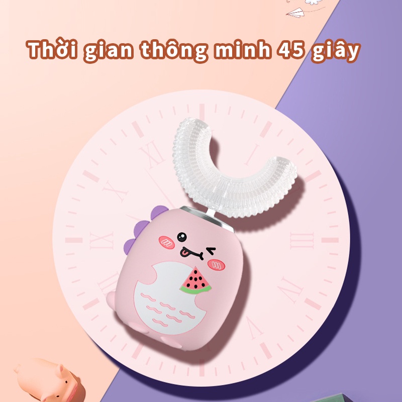 【Còn hàng】 Bàn chải đánh răng điện hình chữ U Jollybaby 3-12 tuổi Đầu bàn chải mềm silicon có thể sạc lại