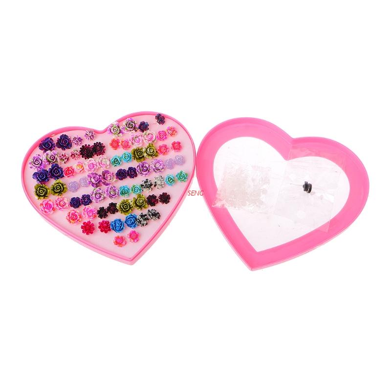 Set 36 Đôi Bông Tai Hình Hoa Hồng Nhiều Màu Sắc