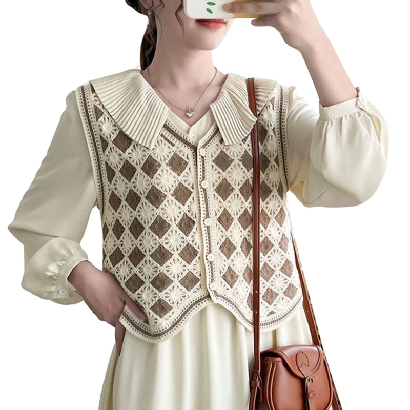 Áo Sweater Dệt Kim Không Tay Cài Nút Họa Tiết Kẻ Sọc Thời Trang Mùa Thu Cho Học Sinh