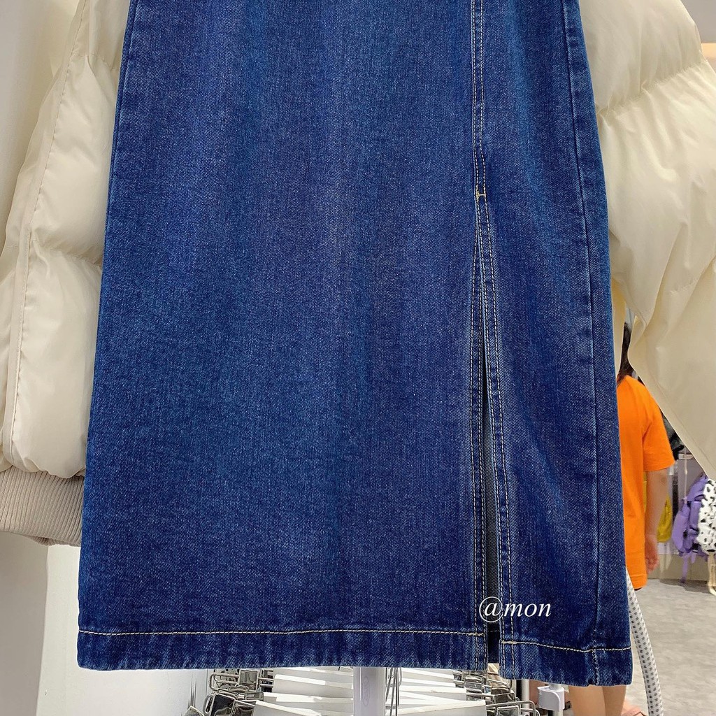 [Mã SKAMCLU7 giảm 10% tối đa 50K đơn 0Đ] 2101596 Chân váy bò dáng dài cho nữ ulzzang xẻ bên màu xanh đậm có size | BigBuy360 - bigbuy360.vn