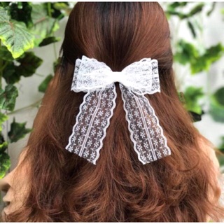 Kẹp / buộc tóc nơ ren 2 tầng bản to