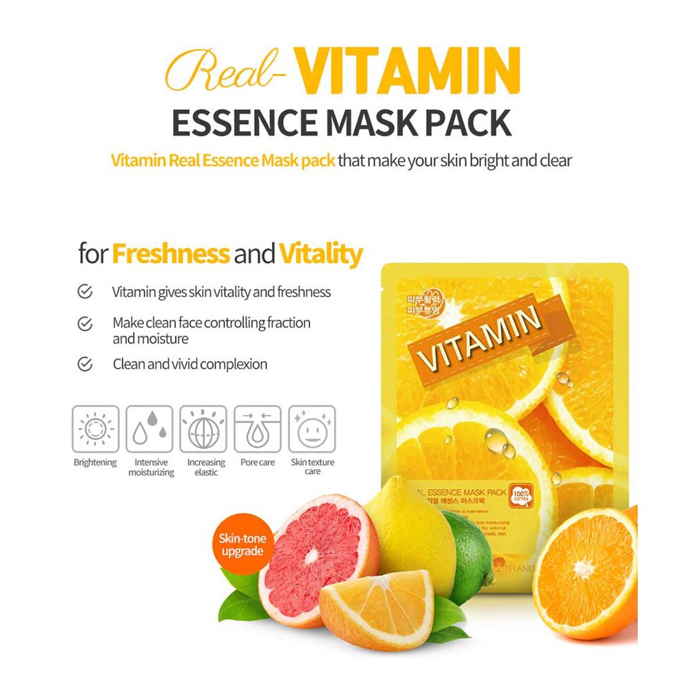 Mặt Nạ May Island Tinh Chất Vitamin Làm Sáng Da 25ml Real Essence Mask Pack #Vitamin #8