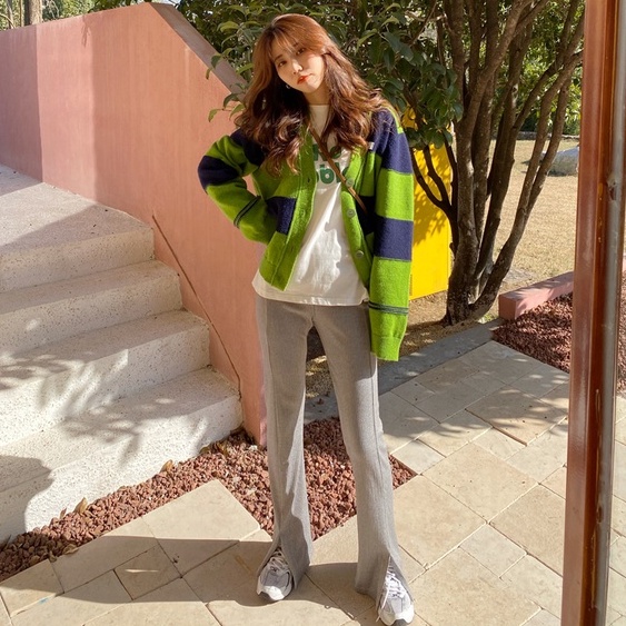 Áo Khoác Cardigan Dệt Kim Tay Dài Cổ Chữ V Dáng Rộng Kẻ Sọc Thời Trang Mùa Thu Cho Nữ | BigBuy360 - bigbuy360.vn