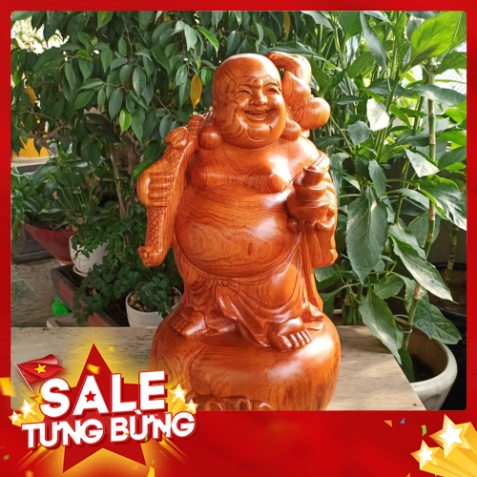 Tượng Di lặc gánh tiền gỗ hương cao 40