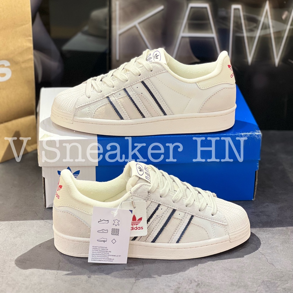 Giày Thể Thao Adi.das Sò Trắng Hàng SC Mẫu Mới 2022,Giày Superstar Cloud White Mũi Sò Xám Da Lộn Aluminium Vivid Red