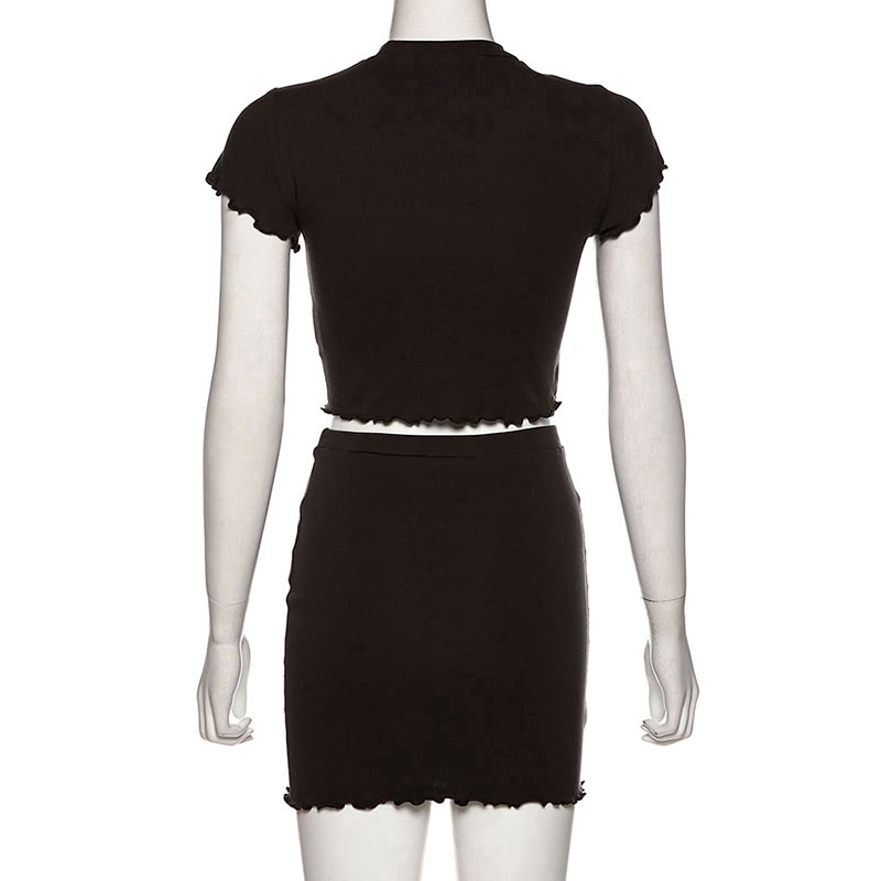 COD Modou Fashion Crop Top Short Sleeve Printing T-shirt &amp; High Waist Skirt 2 Piece Set