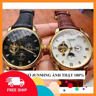 ĐỒNG HỒ CƠ NAM AUTOMATIC CHÍNH HÃNG JUNMING DÂY DA CAO CẤP TẶNG KÈM VÒNG ĐEO TAY TỲ HƯU (ẢNH THẬT 100%)