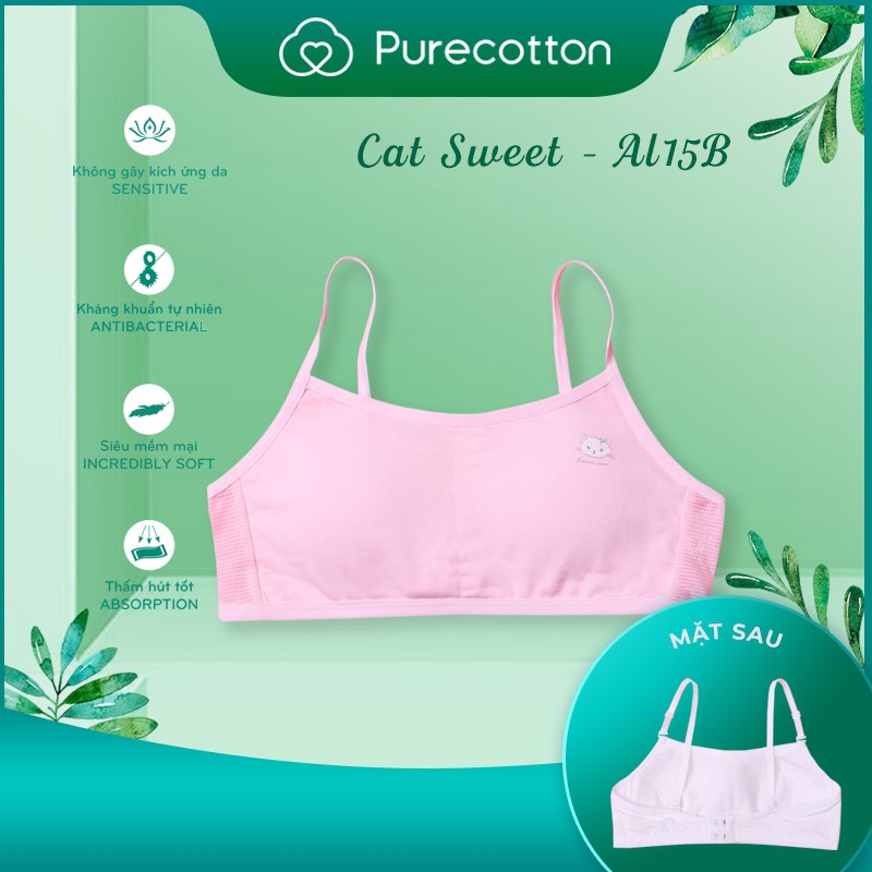 Áo lót không gọng Purecotton cho bé gái chất liệu cotton cao cấp kiểu dáng cài sau có đệm mỏng PC019