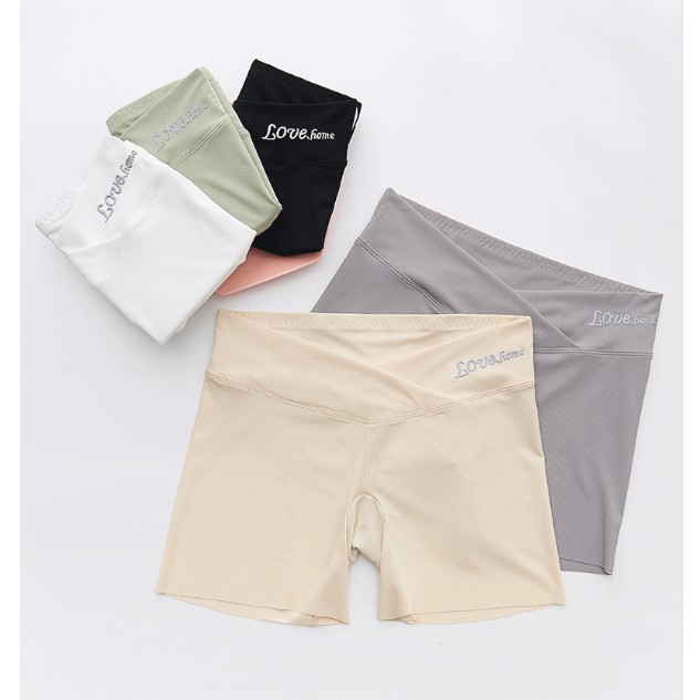 Quần Short An Toàn Lưng Thấp Bằng Lụa Lạnh Không Đường May Thêu Họa Tiết Kẻ Sọc Dành Cho Mẹ Bầu