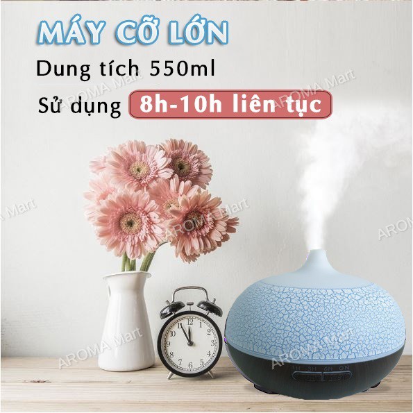 Máy Xông Tinh Dầu Bí Ngô Vân Rạn 550ml tích hợp remote điều khiển