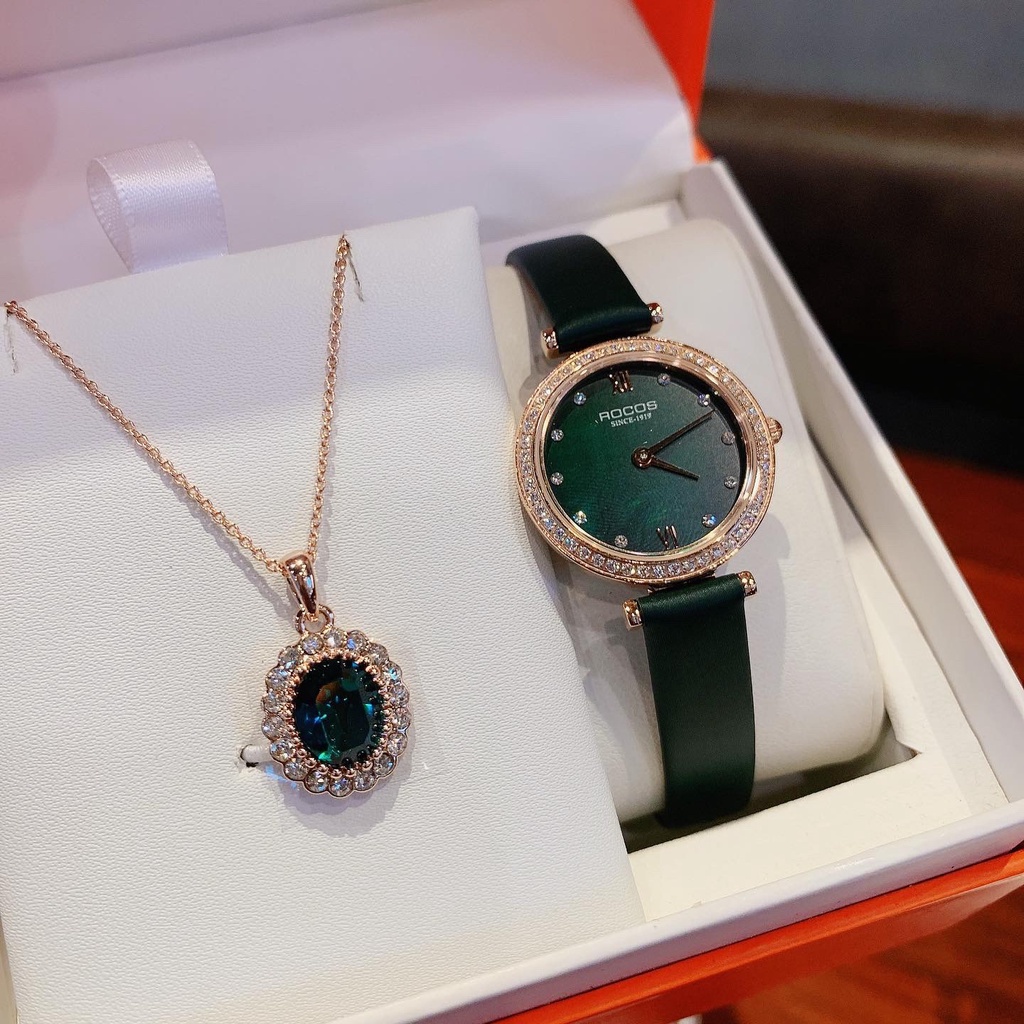 Đồng Hồ Nữ Rocos xanh rêu xinh xắn