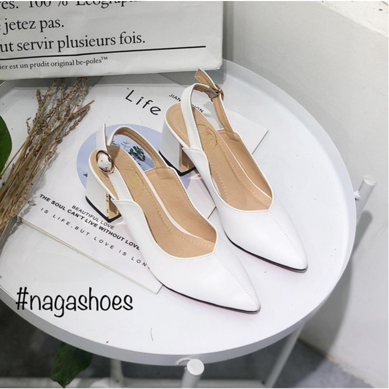 CAO GÓT NAGASHOES MŨI NHỌN PHỐI CHỈ KHÓA TRÒN 5P NAC103