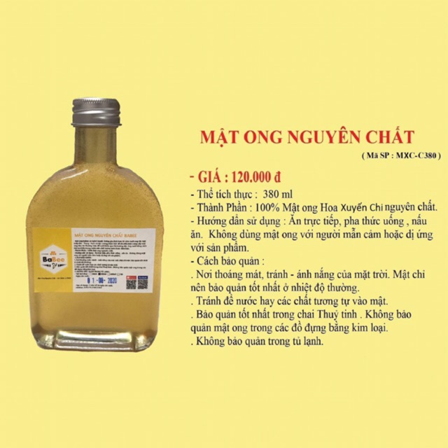 mật ong babee nguyên chất hoa xuyến chi