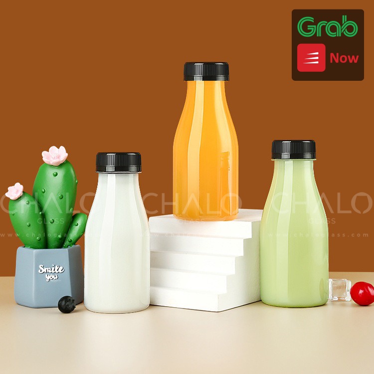 Chai thủy tinh tròn nắp nhựa 250ml - Đựng nước ép, cà phê - CTV250