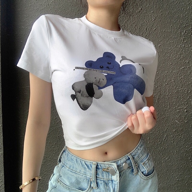 Croptop ngắn tay hình gấu fresz