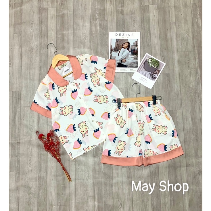 May Shop - Bộ Lụa Cao Cấp Quần Đùi Hoạ Tiết Trẻ Trung