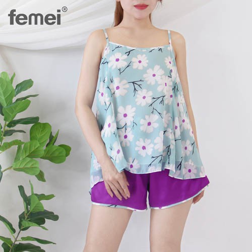 [Mã LT50 giảm 50k đơn 250k] FEMEI - Đồ bộ mặc nhà Áo yếm quần ngắn DNP024